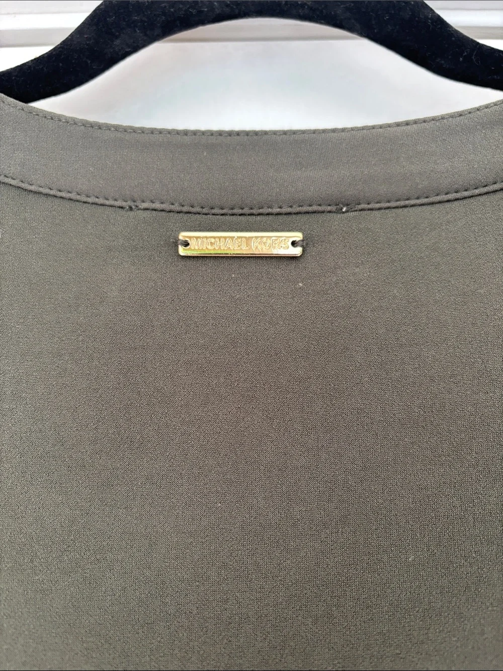 Michael Kors Olive Green Long-Sleeve Zip Front Dress with Waist Tie